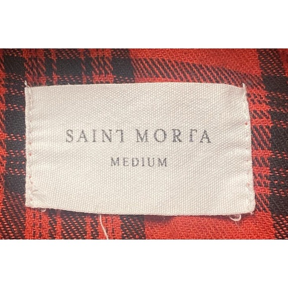 Saint Morta Flannel Shirt Men's Medium Red Tartan Plaid Long Sleeve Streetwear - Picture 2 of 6